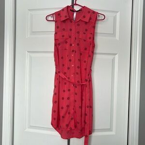 Women’s pink/coral with shell print button up dress/coverup up size Small